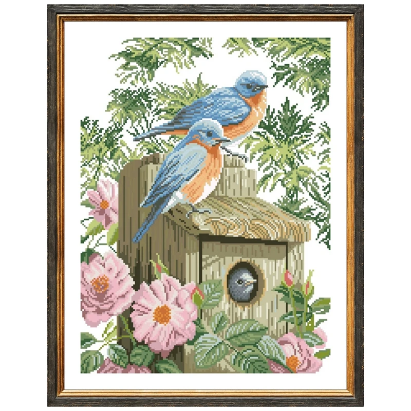 Garden blue birds cross stitch kits animal flower pattern design 18ct 14ct 11ct unprint canvas embroidery DIY needlework