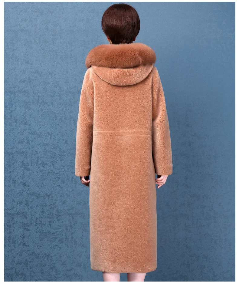 

Real Fur Coat Women Sheep Shearing Overcoat Winter Warm 100% Wool Long Hoody Parka Real Fox Fur Collar Jacket Tops LX2469