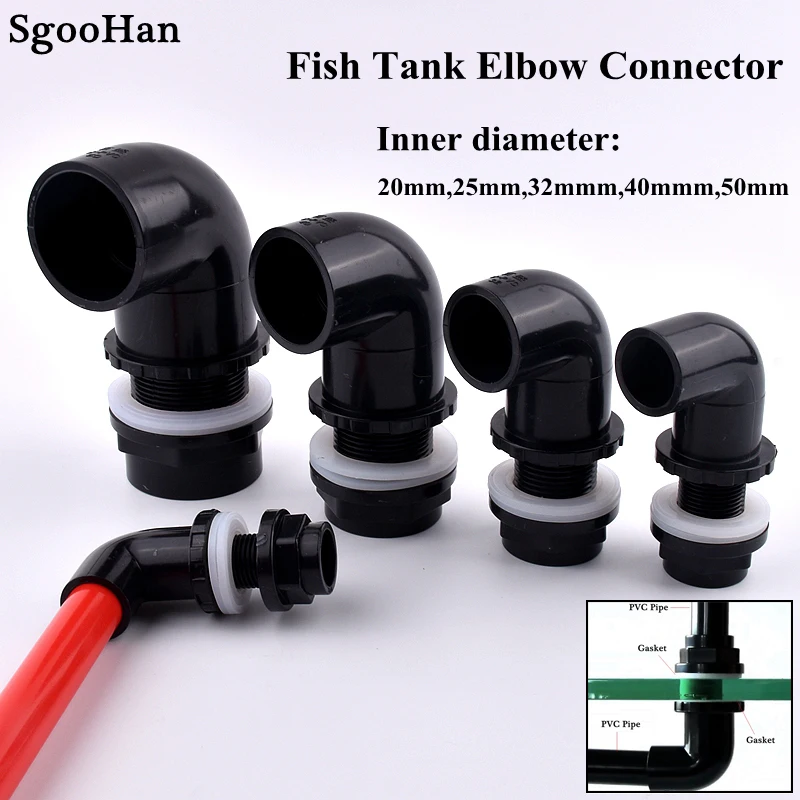 2~20pcs Black I.D 20~50mm PVC Pipe Aquarium Fish Tank Drain Joints Home DIY Tube Fittings 90° Elbow Water Drainage Connector