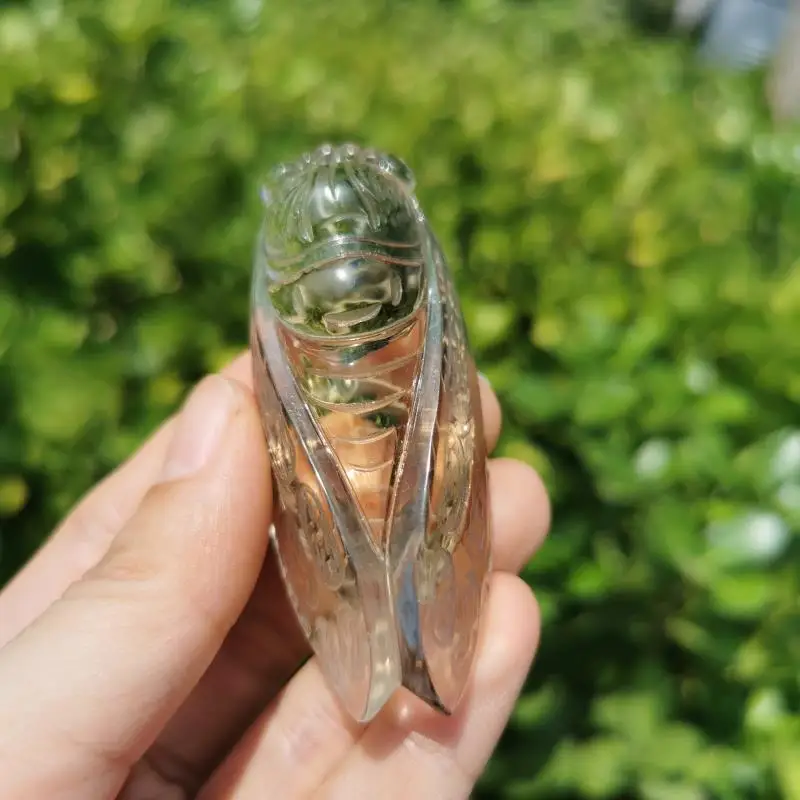 4cm Natural quartz crystal Carved cicada Rock Crystal cicada Statue