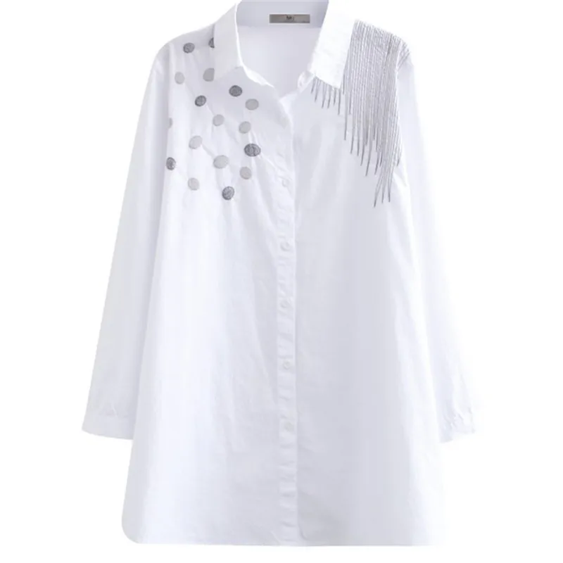 Women\'s Casual Blouse Of the New Autumn Plus Size In The Long Polka Dot Line Embroidered Shirt 2020