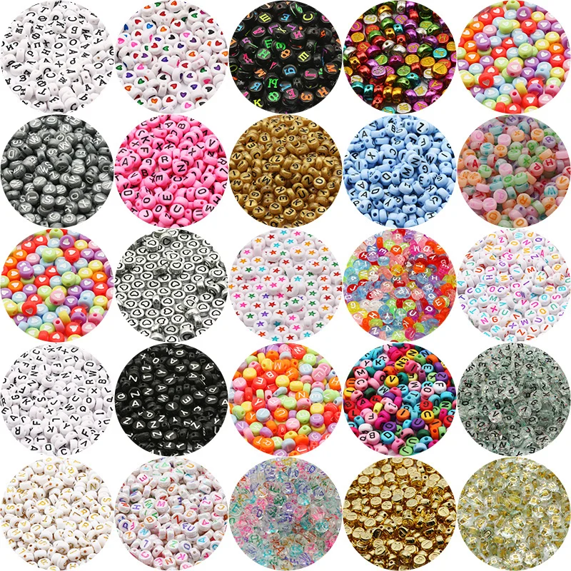 Mixed Letter Acrylic Beads Round Flat Digital Alphabet Star Heart Spacer Beads For Jewelry Making Diy Handmade Bracelet Necklace