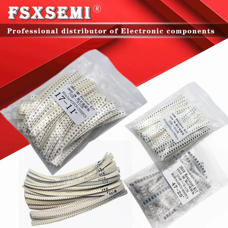 

80values X25pcs/50pcs 0402 0603 0805 1206 2010 SMD Resistor Kit 10R 1K 10K 100K 1R 1M Assorted Kit 10ohm-910K ohm 5% Sample Kit