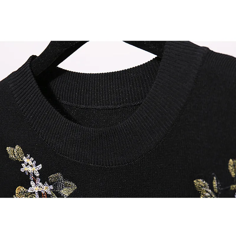 Casual Tracksuit Knitted Set Women Sequins Phoenix Pattern Sweater Long Pants Two Piece Set Female Loose Black Knitting Outfits