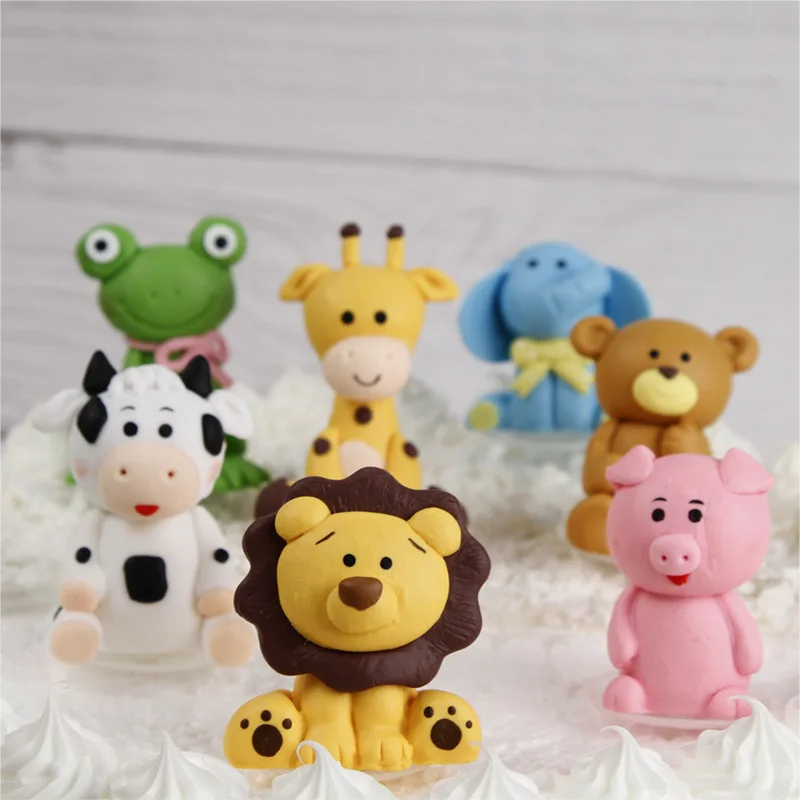 Baby Girls Boy Happy Birthday Party Cake Topper Baking Supplies Animal Decoration Elephant Frog Lion Pink Pig Cow Panda Dessert