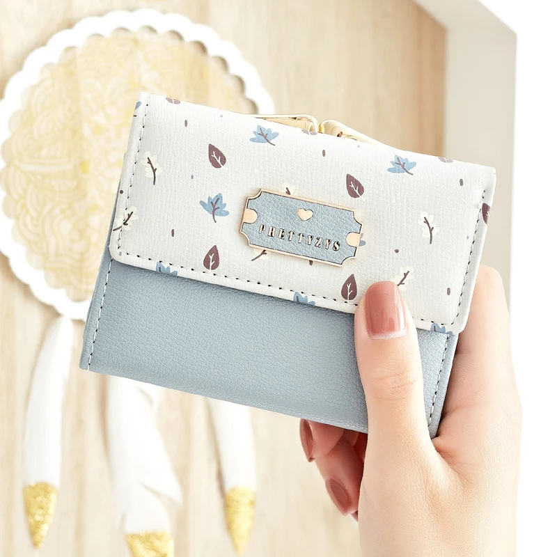 

Brand new fresh women wallet small wallets short design fashion cute coin purse three fold multi-function printing card holder
