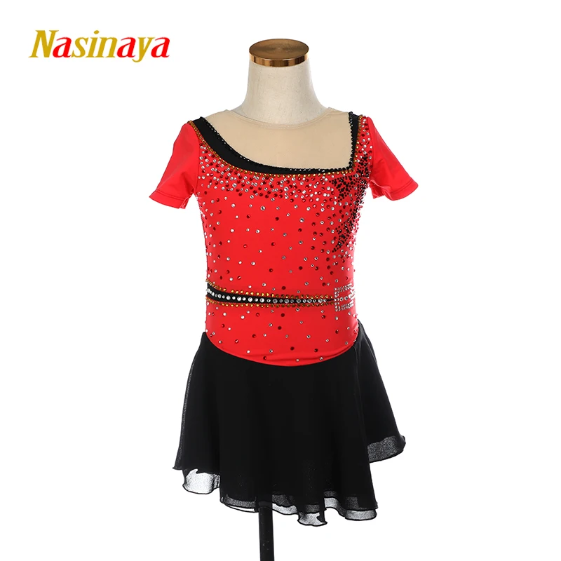 

Figure Skating Competition Training Dress Customized Women's Rhythmic Gymnastics Red and Black Performance Dress