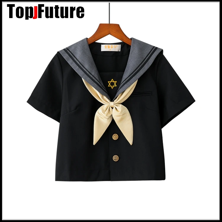 Jk uniforme seis estrelas jk uniforme feminino primavera e verão ortodoxo original preto médio terno de manga curta terno marinheiro