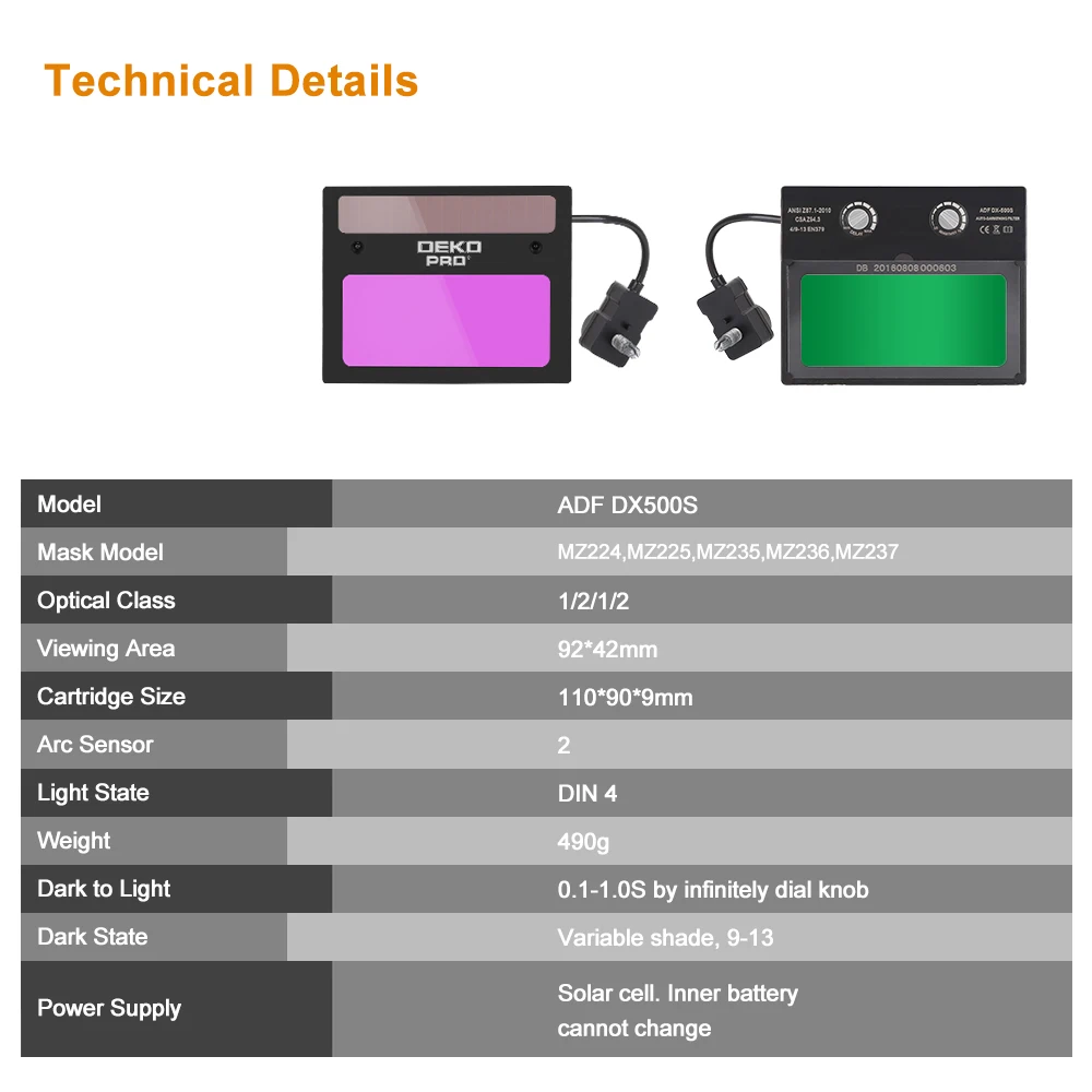 DEKO-Máscara Elétrica Auto Escurecimento, Capacete De Soldagem, Lente De Alcance Ajustável, Equipamento De Solda, MIG, Máquina De MMA