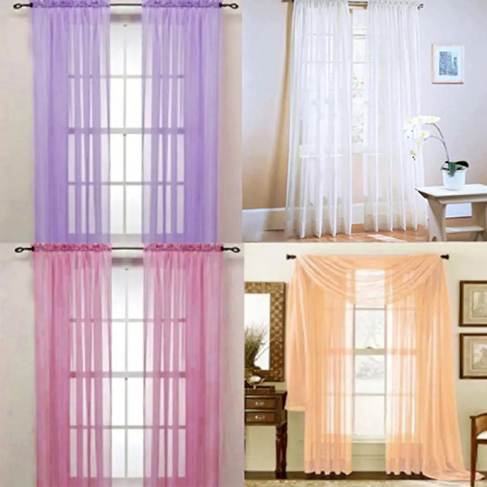 Glass Yarn Sheer Window Valance Curtain Pure Color Translucent Useful Curtains Bedroom Home Wedding Decor