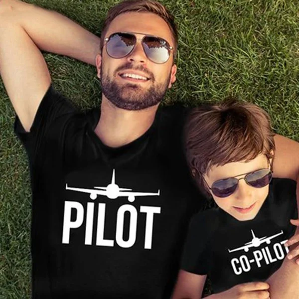 Family Matching Clothes pilot and co-pilot T-shirts Father and Son Daughter Baby Matching Outfit Short Sleeve Casual Top Tee