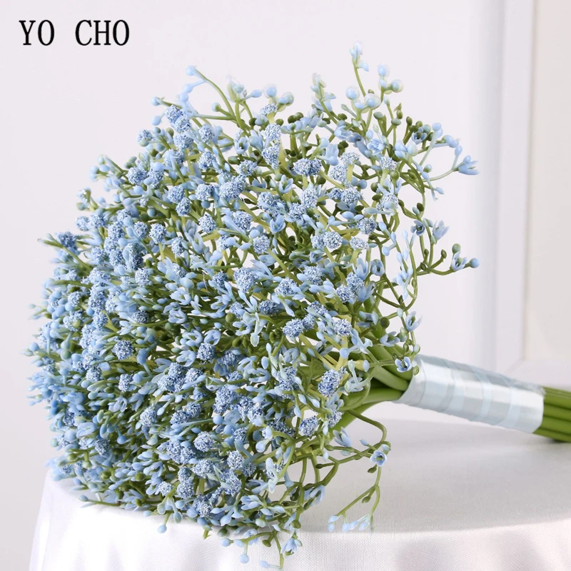 YO CHO เจ้าสาวดอกไม้งานแต่งงานช่อ Babysbreath ช่อดอกไม้สีม่วงดอกไม้ประดิษฐ์ Babysbreath งานแต่งงานอุปกรณ์เสริม