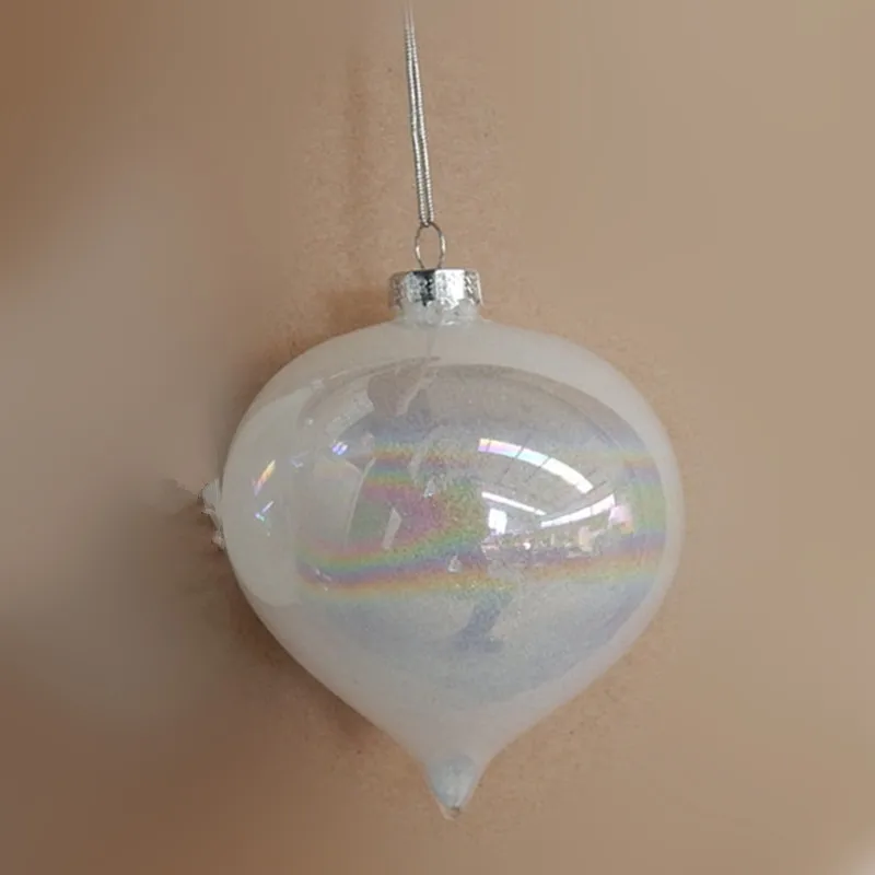 

12pcs/pack Diameter=10cm Middle Size Pearl White Series Onion Shaped Glass Pendant Christmas Day Tree Decoration Hanger Handmade