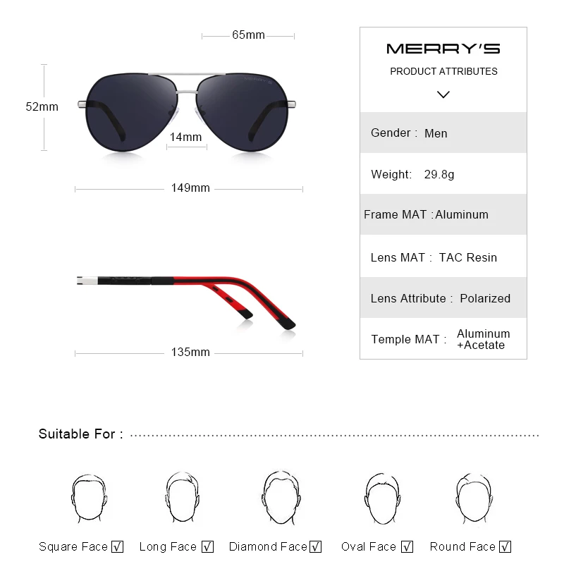 MERRYS DESIGN Men Classic Aluminum HD Polarized Pilot Sunglasses Aviation Frame For Driving UV400 Protection S8725