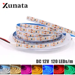 Bande Lumineuse LED Super Lumineuse, Flexible, Blanc Chaud, Bleu, Vert, Rouge, Rose, Jaune, DC 12V, Largeur 8mm, 2835, 120LED/m, 5 Mètres