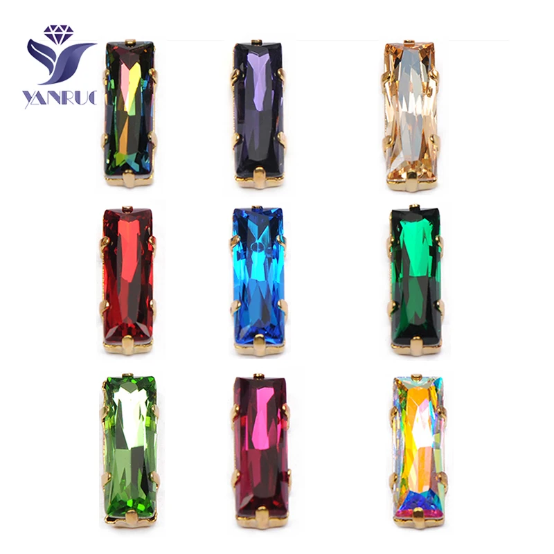 YANRUO 4547 Princess Baguette K9 Crystal Sewing Rhinestones Glass Sewn Stones Crystal Pointback Stones For needlework Clothes