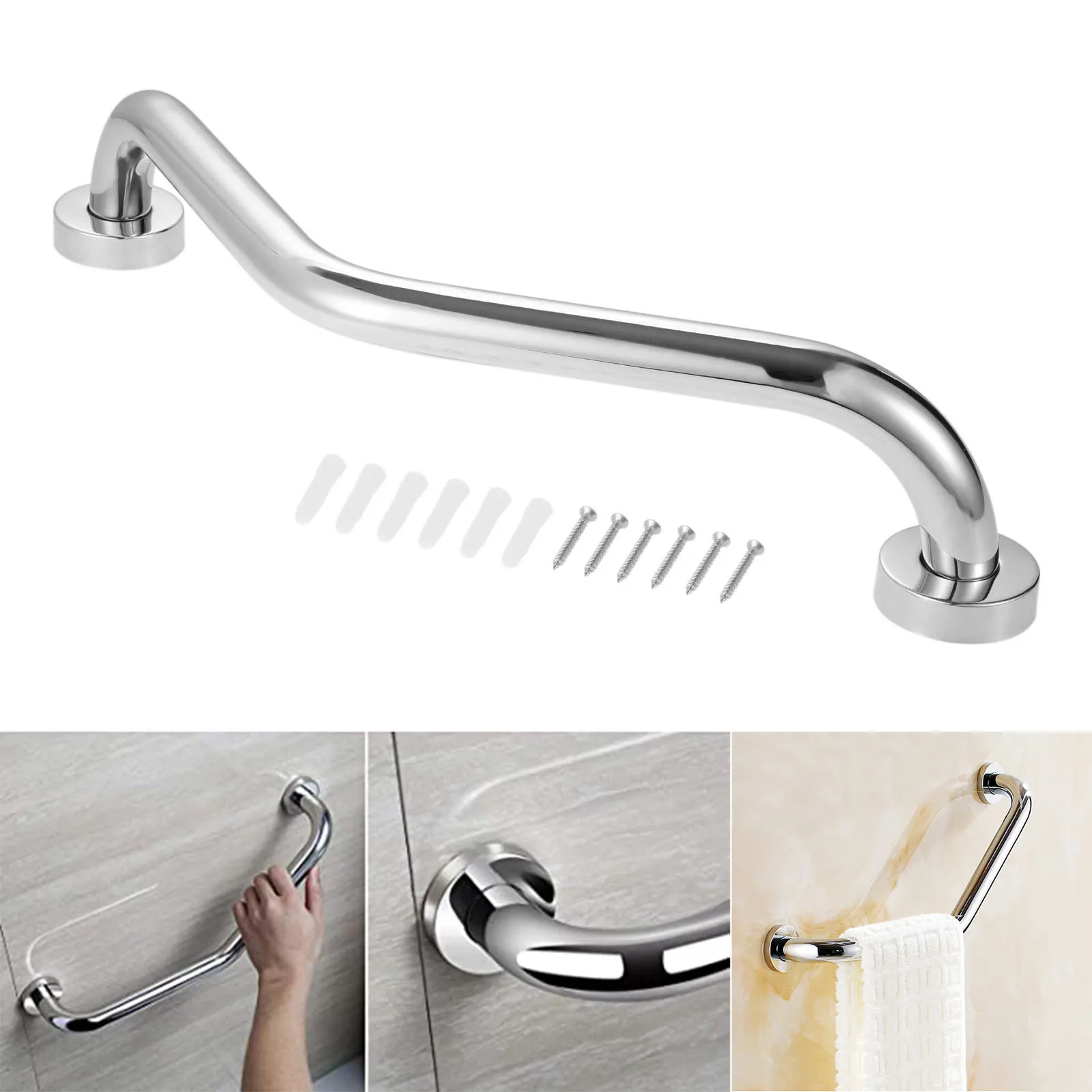 1 PC Stainless Steel Bathroom Bathtub Grab Rails High-Grade Light Non-Slip Wall Pole Handle Towel Holder Household Hardware