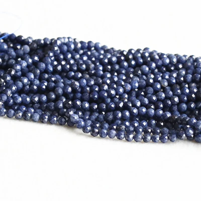 2 Strands Wholesale Natural Genuine Blue Sapphire Faceted RoundLoose Small Beads 15