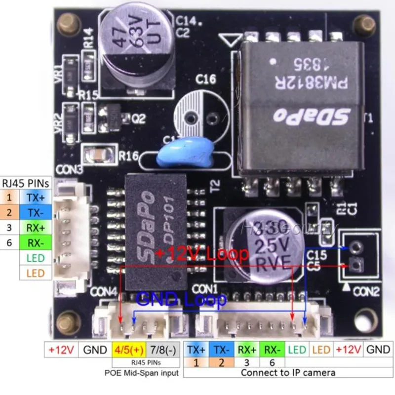 48V POE PD module 12V 1A/1.5A/2A  5V2.4A/4A 15W/18W/25W 100M POE Splitter POE Injector Power adapter for door  Camera monitor