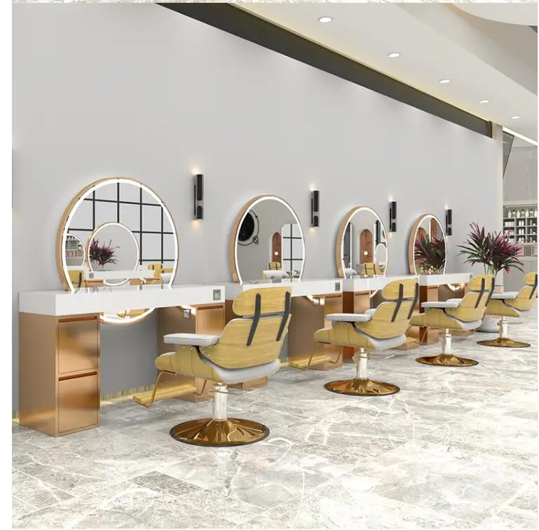 

Barber shop mirror table hair salon with LED single-sided and double-sided haircut mirror