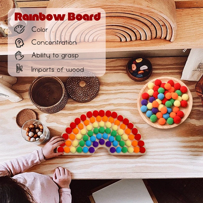 Let\'s Make 1Set Montessori Toys Wooden Rainbow Board Baby Color Sorting Sensory Toys Children Fine Motor Skills Education Toy