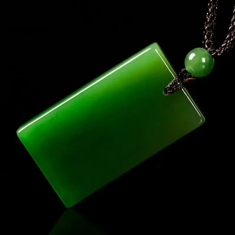 Natural Green Jade Rectangular Smooth Necklace Pendant Women Men Genuine Hetian Jades Stone Charms Amulet Gifts For Ladies