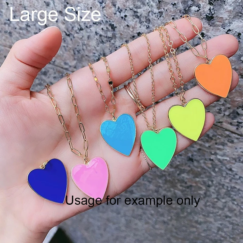 Bunte Emaille Herz Charme Neongrosa Orange Türkisblau Anhänger Öl fallen gelassen, echte vergoldete Farbe Halskette Armband k06 – Detail 7