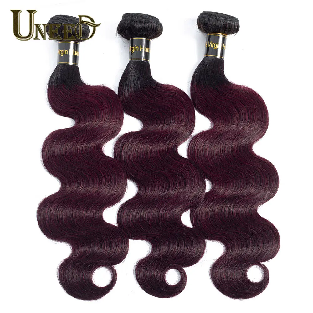 

Ombre Brazilian Human Hair Weave Bundles 1/3/4 Pcs Remy Brazilian Body Wave Bundles 1B/99J Burgundy Dark Wine Red Two Tone