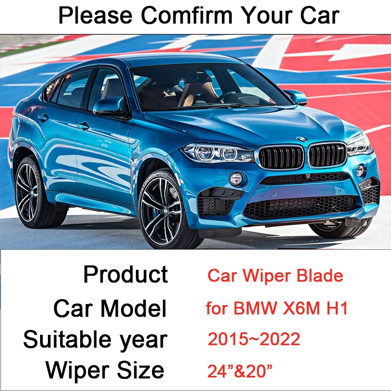 for BMW X6M H1 2015 2016 2017 2018 2019~2022 Model Frameless Rubber Wiper Snow Scraping Front Windshield Brushes Car Accessories