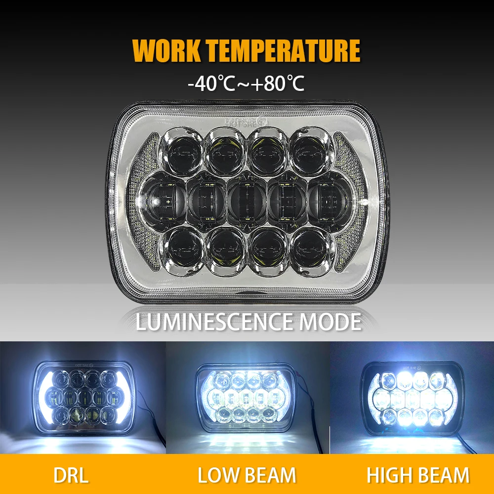 

New Square Pair 7x6 LED Headlights H4 Light for Jeep Wrangler YJ Cherokee Comanche 5x7" Led Square Headlights Led working light