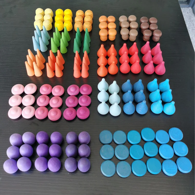 Kids Wooden Toys Rainbow Block Loose Parts Mushroom Honeycomb Droplets Tree cones Cones Creative Building Blocks for Children