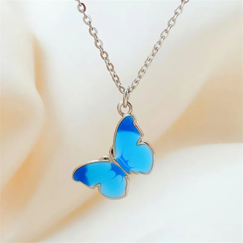 Simple Fashion Dreamy Colorful Butterfly 925 Sterling Silver Jewelry Ins Temperament Epoxy Clavicle Chain Pendant Necklaces N160