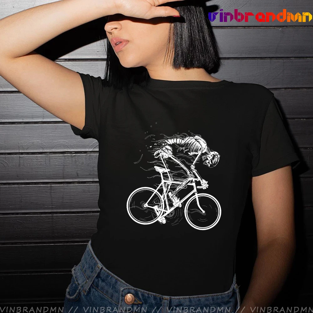 Skeleton Skull Cycle T Shirt Short Sleeve O-Neck Graphic Tees Novelty 100% Cotton T-Shirts female Funny MTB style Tops for Women