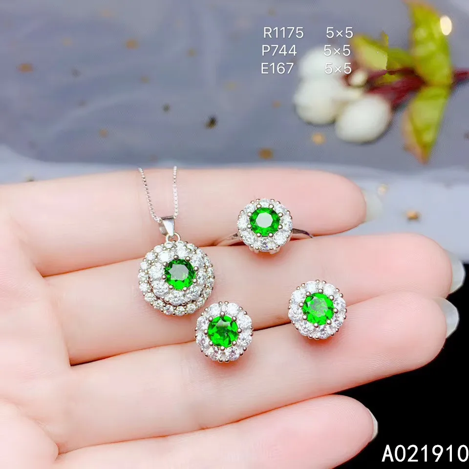 

KJJEAXCMY boutique jewelry 925 sterling silver inlaid Natural Diopside ladies Suit Support Detection fine