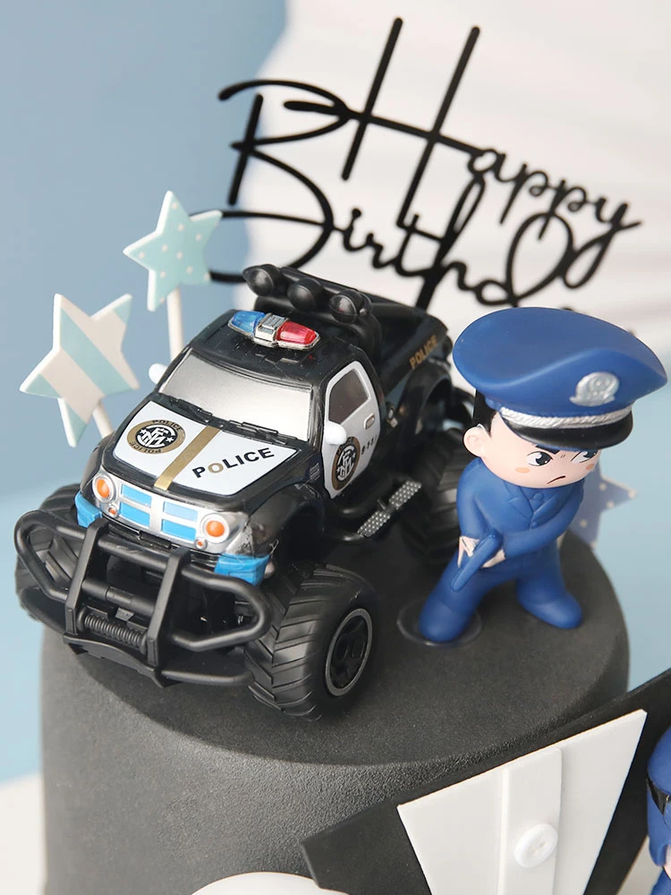 Happy Birthday Party Cake Topper Picks Decoration Hero Policemen Traffic Police Policewoman Male Policeman Plane Handcuffs