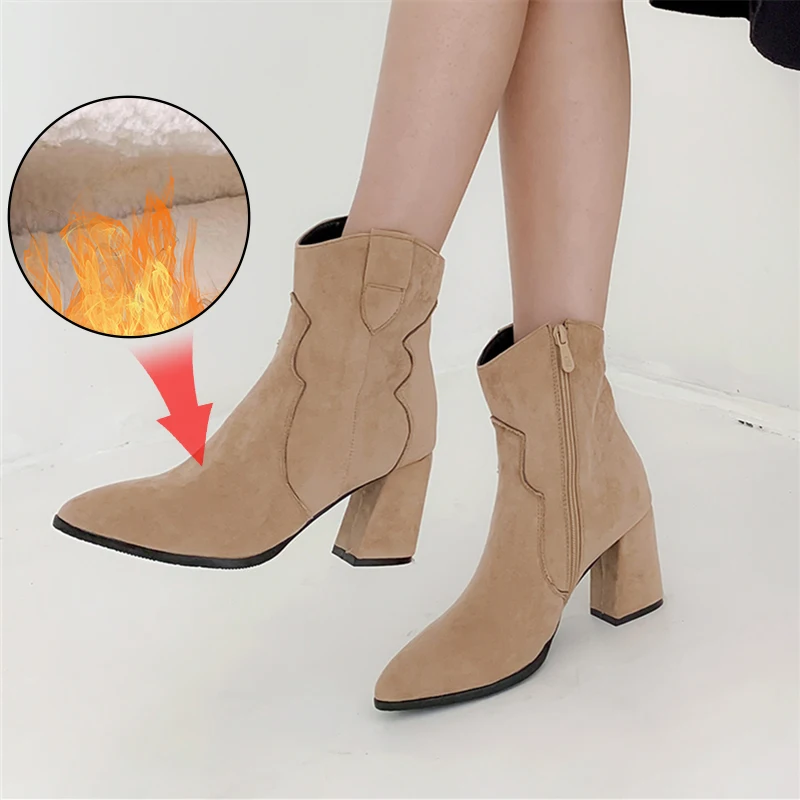 

Plus Size 34-48 Women shoes Winter Autumn Casual Women High Heels Pumps Warm Ankle boots Fashion Martin Bota Shoes Mujer Zapatos