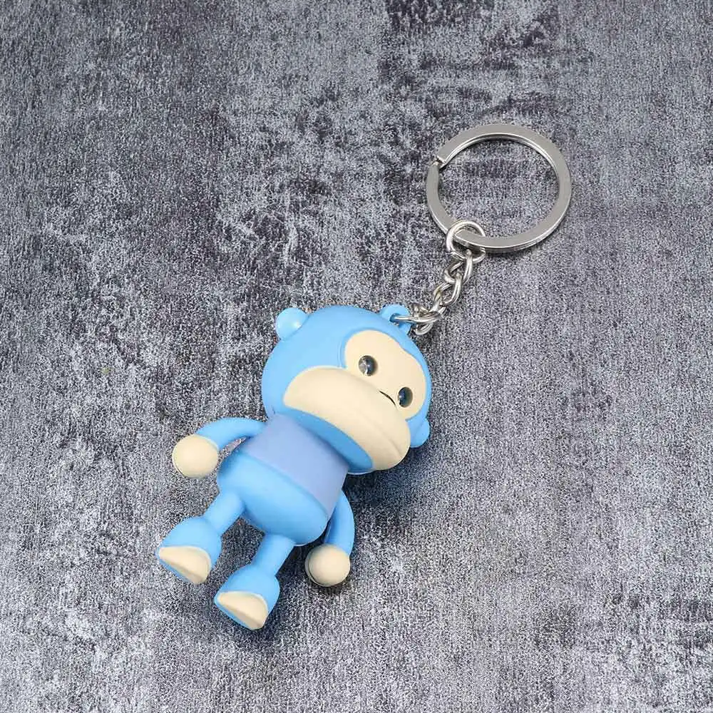 Cute Monkey LED Key Chain With Sound Key Ring Mini Flashlight Torch Animal Shape Keyring For Kids Toy Bag Accessories Gift