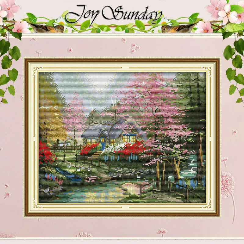 The Stream Side Cottage Patterns Counted Cross Stitch Set DIY 11CT 14CT 16CT Stamped DMC Cross-stitch Kit Embroidery Needlework