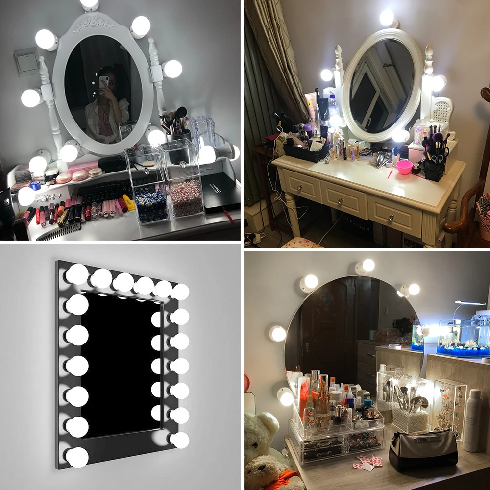 Makeup Mirror LED Light Lamp USB Hollywood Mirror Vanity Light Bulb Cosmetic LED Dressing Table Lighting Dimmable LED Wall Lamp