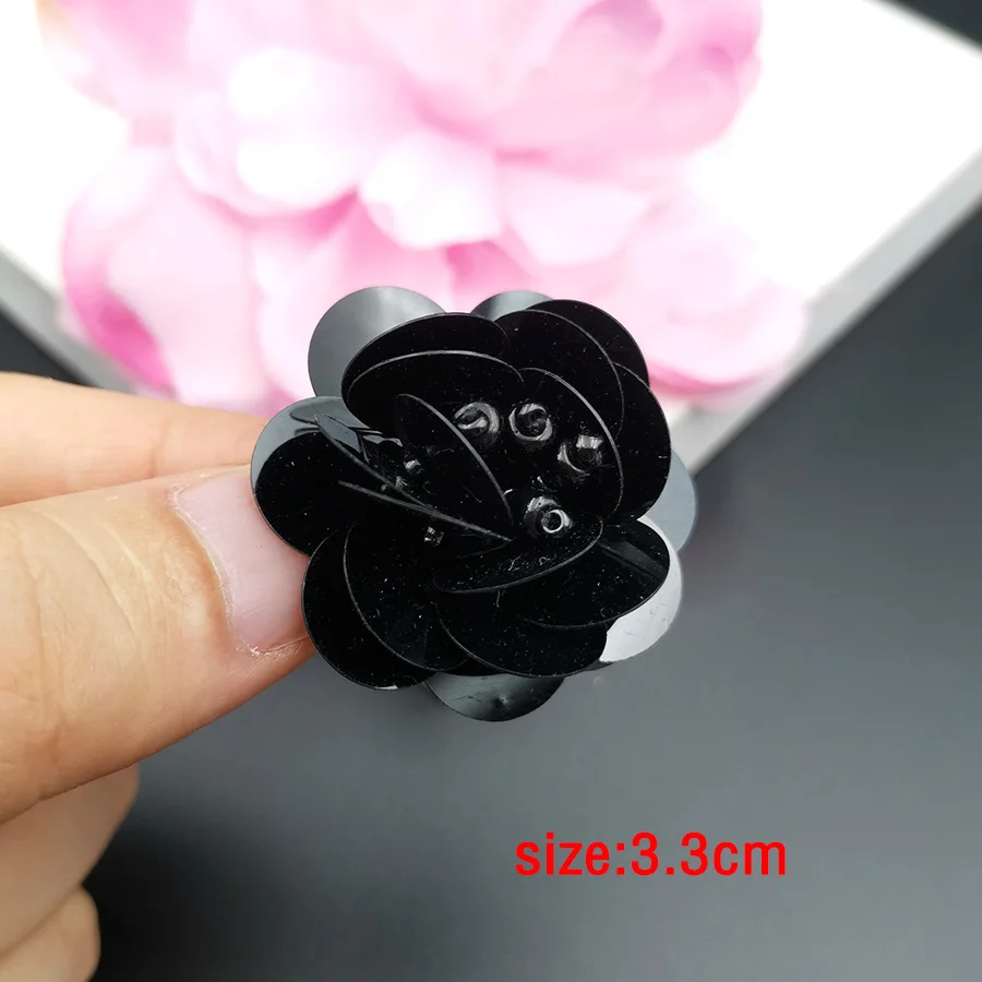 10 Pieces 3D Handmade Small Flower Sequin Appliques Diy Sewing On Patches For Clothing Beading Black White 2 3 4 CM 1 Inch Large