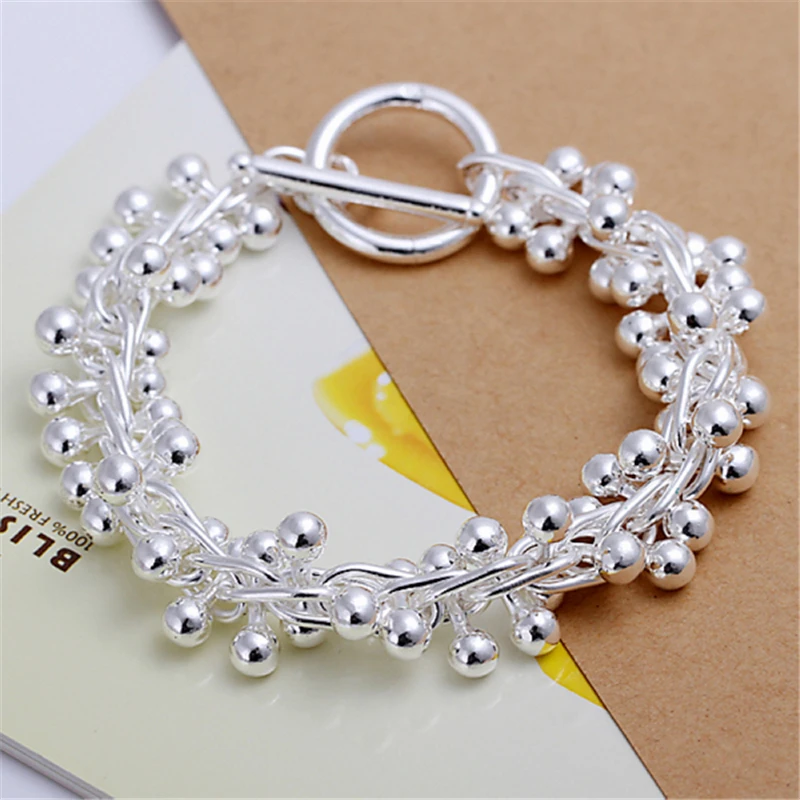

DOTEFFIL 925 Sterling Silver Smooth Grape Bead Chain Bracelet For Woman Charm Wedding Engagement Fashion Party Jewelry