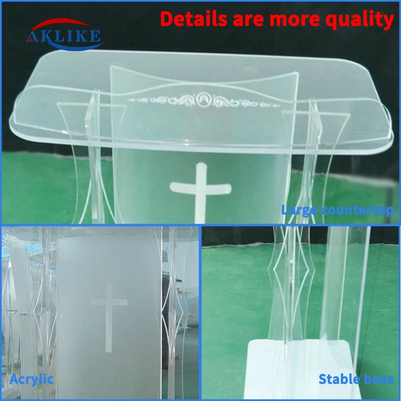 Church Podium Teaching Lectern Modern Design Pulpit Acrylic Reception Desk Cross Oath Pulpit Concert Standing Dais Custom Logo