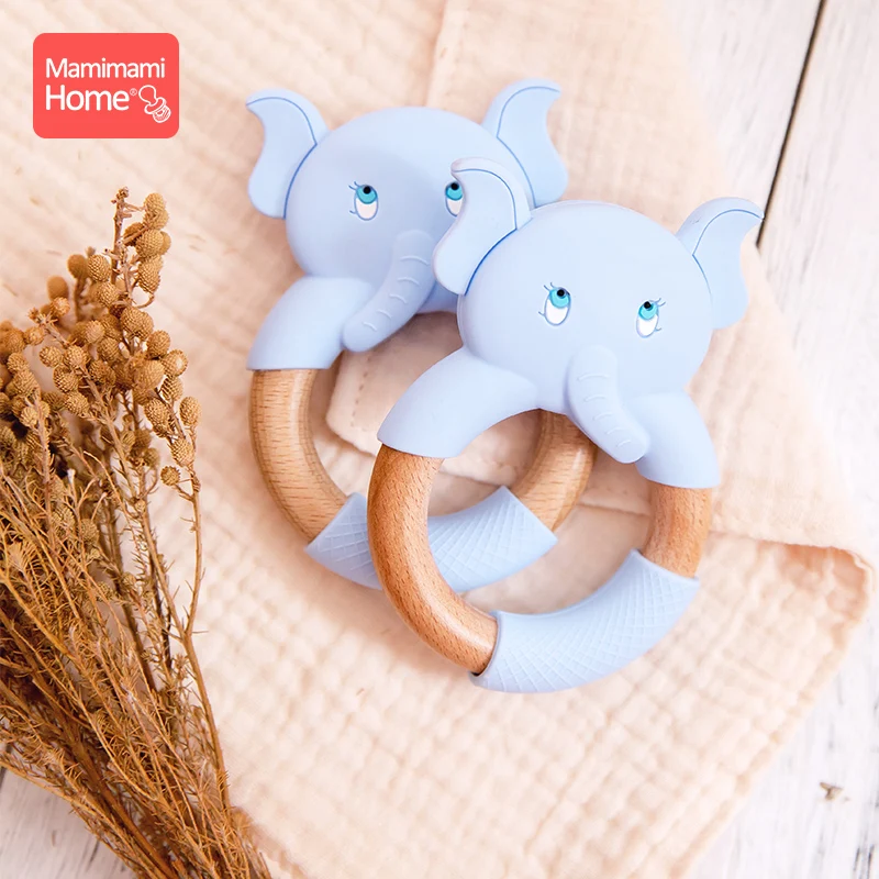 

Mamihome 1pc Baby Wooden Teether Beech Elephant Ring Food Grade Perle Silicone Teething Rodent Children'S Goods Nursing Bracelet