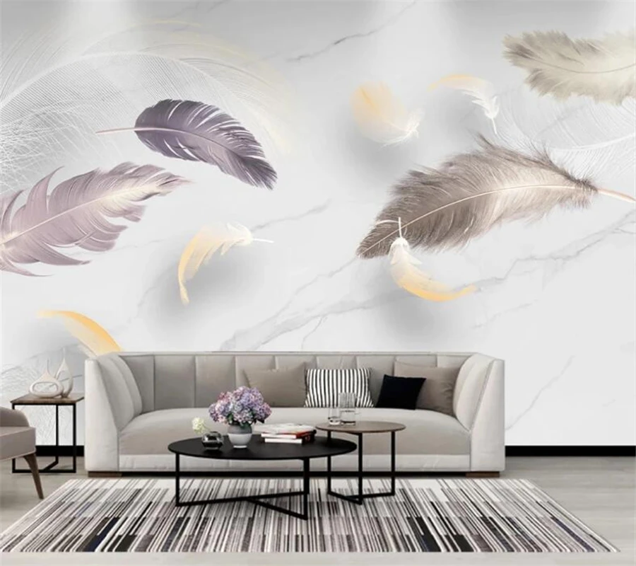 

Custom wallpaper 3d light luxury marble feather TV background wall living room bedroom restaurant hotel decoration painting обои