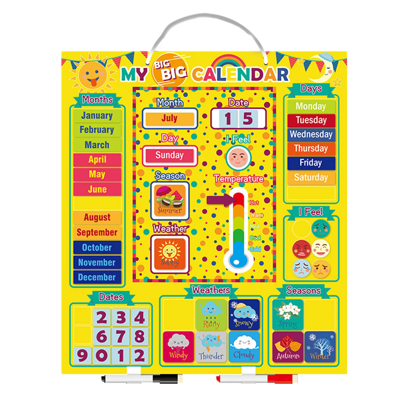 Inglês Magnetic Weather Calendar for Kids, Innovative First Calendar Toys, Educação Infantil, # HY