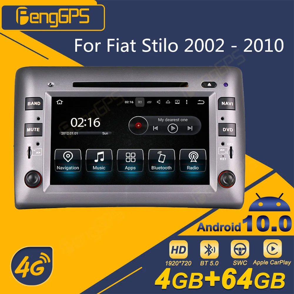 For Fiat Stilo 2002 - 2010 Car Radio Wireless Carplay Android Auto Stereo Receiver Autoradio Multimedia Player GPS Navi Touch