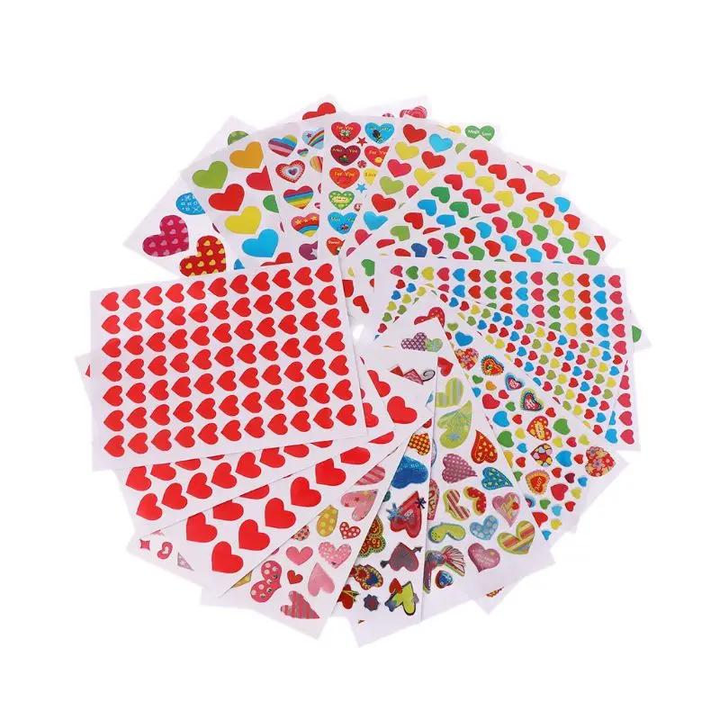 10 Sheets Heart Stickers Love Decorative Sticker Kids Envelopes Cards Craft Scrapbooking Party Prize Class Rewards Award