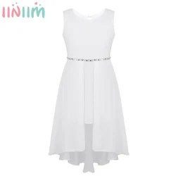 Iiniim 6-14 Years Kids Girls Elegant Party Dress Sleeveless Sparkly Rhinestone High-low Hem Princess Dress for Wedding Birthday