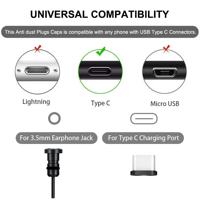 10 مجموعة نوع C ملحقات الهاتف الغبار التوصيل الأدوات ل شاومي هواوي P40 P30 P20 برو P10 سامسونج نوت 9 S10 S9 3.5 مللي متر جاك Usb غطاء