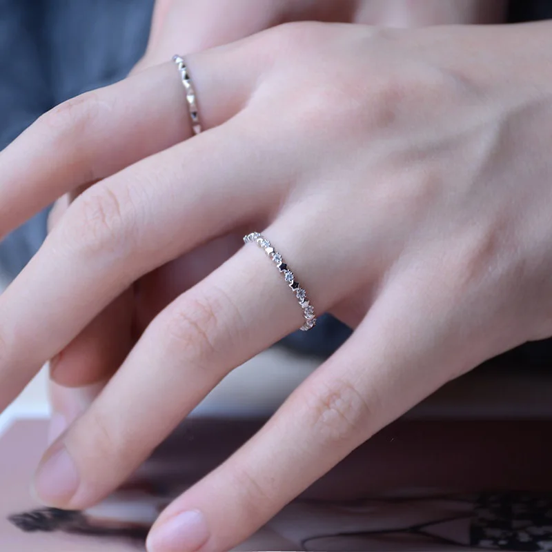 Cute Star Rhinestone Thin Ring Silver Color Alloy Party Wedding Finger Lover's Engagement Rings Accessories for Women Korea